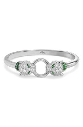 Melinda Maria Jaguar Cubic Zirconia Cuff Bracelet in Silver-White at Nordstrom, Size 7