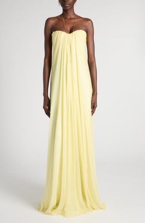 Alexander McQueen Draped Strapless Silk Chiffon Gown in Sherbet at Nordstrom, Size 4 Us
