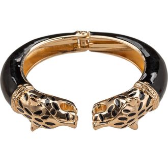 Eye Candy Los Angeles Talia Leopard Hinged Cuff Bracelet in Black at Nordstrom Rack
