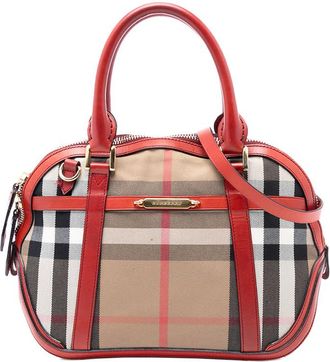 Burberry Pre-owned Burberry Small Leather Trimmed House Check Canvas Bridle Orchard Satchel ITCF&10SCA