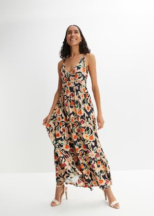 Bonprix Maxikleid BONPRIX Maxikleid aus softem Viskose-Mix, Damen, Gr. 32/34 (XS), N-Gr, schwarz (schwarz, beige gebl&uuml;mt), Obermaterial: 95% Viskose, 5% Elast