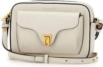 Coccinelle Cross Body Bags, female, White, Size: ONE SIZE White Leather Shoulder Bag with Gold Plating