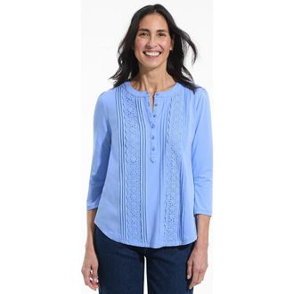 Lands End 3/4 Sleeve Lightweight Jersey Embellished Top in Clear Blue Sky at Nordstrom, Size X-Large