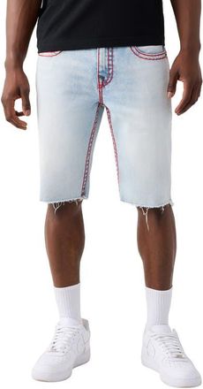 True Religion Ricky Super T Flap Cutoff Denim Shorts in Coastline Ash Light Wash at Nordstrom, Size 31