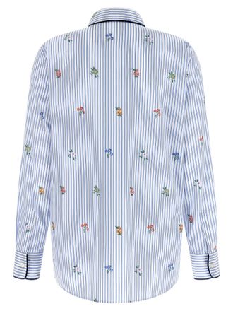Etro Striped Floral-Embroidered Cotton Blouse - Blue