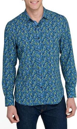 ConStruct Fancy Floral Stretch Button-Up Shirt in Navy/Yellow at Nordstrom Rack, Size Xx-Large