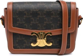 Celine Pre-owned Celine Teen Triomphe Coated Canvas and Calfskin Triomphe Crossbody S-PB-4250