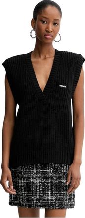 Rotate Gebreid Vest met V-hals - Dames - V-hals truien - Zwart - XS - Katoen - Truien & Vesten