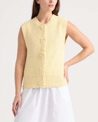 Ellen Tracy Womens Sleeveless Sweater with Crochet flower Detail