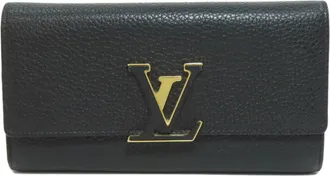 Louis Vuitton Noir Leather Long Wallet (Bi-Fold) (Pre-Owned)