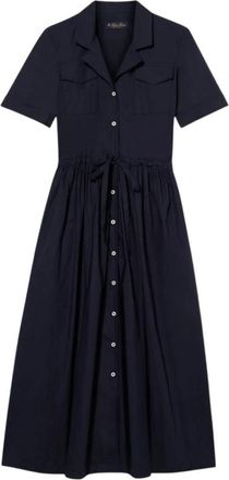 Brooks Brothers Overhemdjurk van katoen met ceintuur- midi-lengte en zakken - Dames - Shirt Kleedjes - Blauw - L - Katoen - Kleedjes