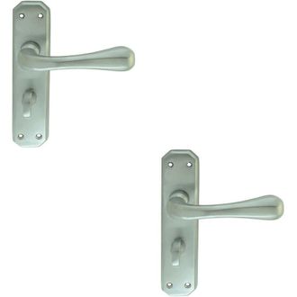 Loops 2x PAIR Heavy Duty Handle on Angular Bathroom Backplate 180 x 40mm Satin Chrome