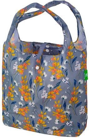 Eco Chic Lightweight Foldable Reusable Shopping Bag Water Resistant Tote Bag (Flowers Grey)