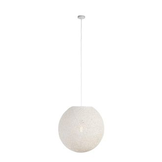 QAZQA Qazqa R&uacute;stico L&aacute;mpara Colgante R&uacute;stica Blanca 60 Cm - Corda Papel /acero Redonda /esfera Adecuado Para Led Max. 1 X 60 Watt