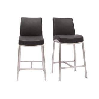 Miliboo Taburete De Bar Aluminio Cepillado Pu Negro 70cm Lote De Dos Olly