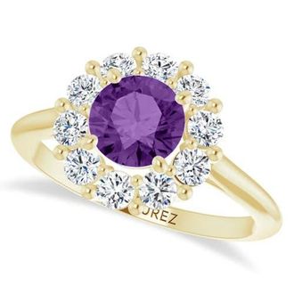 Allurez Round Lab Amethyst & Diamond Halo Ring 14K in 1.25Ct/yellow Gold at Nordstrom, Size 4.5