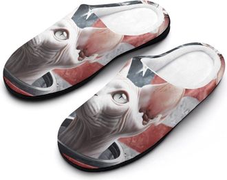 Generic Sphynx Cat in Astronaut Costume U.S. Flag Funny Mens Cotton Slippers Soft Non-Slip Rubber Sole House Slipper Indoor Outdoor