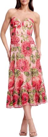 Dress The Population Carina Floral Embroidered Strapless Cocktail Dress in Peach Multi at Nordstrom, Size Xx-Large