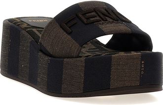 Fendi Womens Brown Cotton Slides Shoe