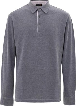 Corneliani Polo Shirt met Lange Mouwen - Heren - Polos - Blauw - L - Katoen - Tops