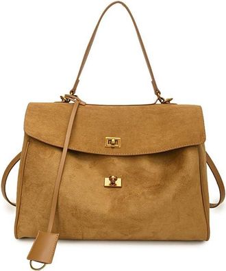 Generic Suede Tote Bag for Women, Slouchy Suede Satchels Shoulder Handbags, Large Brown Crossbody Bag (Khaki, Small)