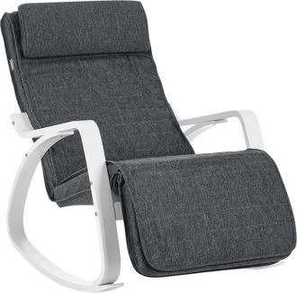 Songmics Silla mecedora con apoyabrazos y reposapi&eacute;s de color gris y blanco