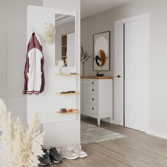 Vicco Perchero De Pared Jochen, Blanco/roble, 70 X 150 Cm Con Espejo