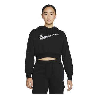 Nike (WMNS) Nike Sportswear Logo Embroidered Loose Fleece Hoodie Black DO7257-010