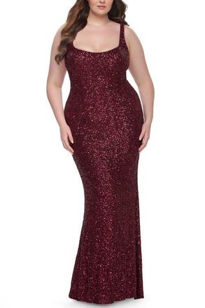 La Femme Plus Size Prom Dress in Stretch Sequin and Square Neckline in Wine at Nordstrom, Size 22W