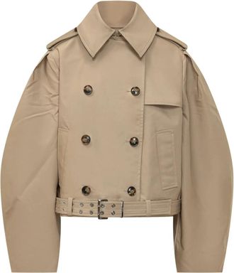 Ganni Double Cotton Belted Jacket - Dames - Zomerjassen - Beige - XS - Katoen - Jassen
