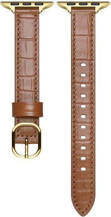 Posh Tech Carmen Skinny Croc Embossed Leather Apple Watch Watchband in Rustic Caramel at Nordstrom