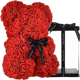 Trade Shop Trade Shop - Oso De Peluche Rose Oso Con Flores Artificiales Desde 25 Cm De San Valent&iacute;n - Rojo