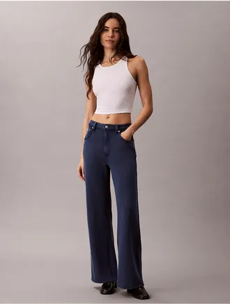 Calvin Klein Jeans Calvin Klein Womens Denim Wash French Terry Wide Leg Pants - Blue - XS