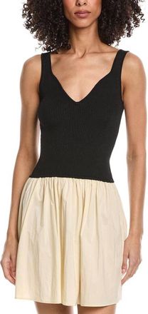 Elan Contrast V Neck Mini Dress In Black