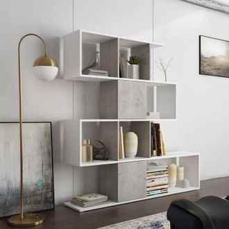 Dmora Biblioteca Budrio, Estanter&iacute;a 9 Estantes, Instalaci&oacute;n En Suelo, Efecto Cemento, 93x28x142h Cm Blanco