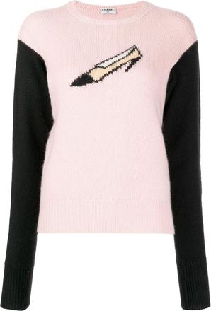 Chanel 1990-2000s intarsia shoe cashmere jumper - women - Cashmere - One Size - Black