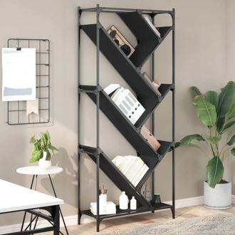 vidaXL Libreria Nera 79x30x180 cm in Legno Multistrato e Metallo - Vidaxl
