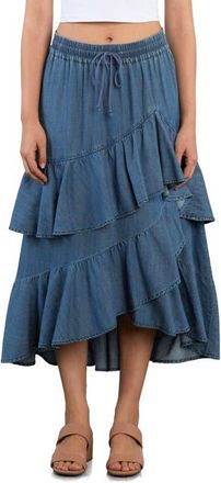Wash Lab Denim Moonlit Ruffle Midi Skirt in Denim Dusk at Nordstrom, Size X-Large