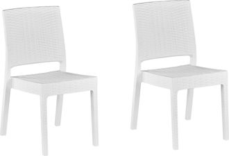 Beliani Conjunto De 2 Sillas De Comedor De Jard&iacute;n Material Sint&eacute;tico Blanco Apilables Minimalista Exterior Fossano