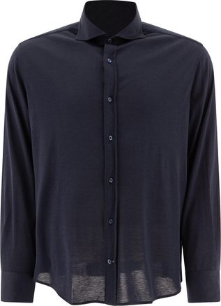 Brunello Cucinelli Brunello Cucinelli Mens Silk And Cotton Blend Shirt - Dark Blue - Size X-Large