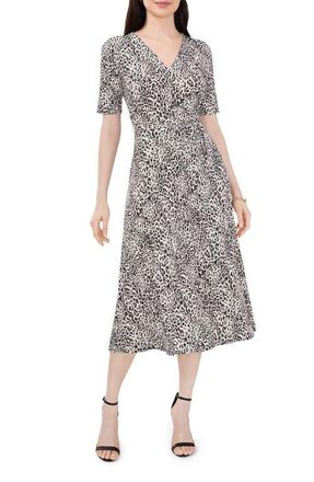 Chaus Animal Print Belted Faux-Wrap Midi Dress in Ivory at Nordstrom, Size X-Large