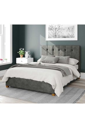 Aspire Home Accents Hepburn Upholstered Ottoman Storage Bed, Kimiyo Linen Fabric in Grey | Size: King