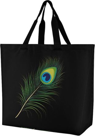 Generic Peacock Feather Reusable Shopping Bags Large Capacity Grocery Bag Heavy Duty Tote for Women 40x40x16cm