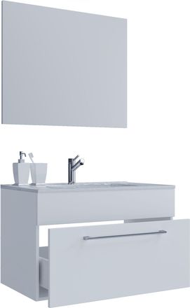 ebuy24 Ebuy24 - Vcm 3 Piezas Lavabo Lavabo Gabinete Inferior Ancho 80 Cm Juego De Muebles De Ba&ntilde;o Colgando Con Un Espejo Caj&oacute;n Badinos (blanco)