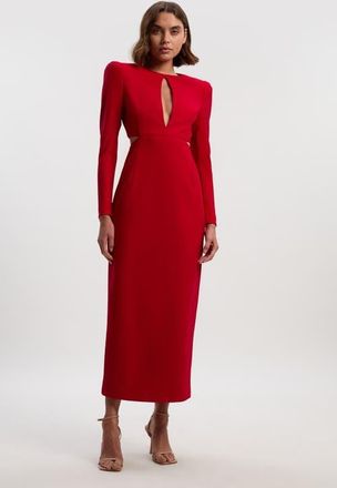 Karen Millen Scuba Crepe Plunge Maxi Dress in Dark Red at Nordstrom, Size 2