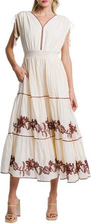 Ciebon Lumi Embroidered Midi Sundress in Cream Multi at Nordstrom, Size X-Small