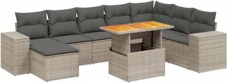 vidaXL Set De Muebles De Jard&iacute;n 9 Pzas Y Cojines Rat&aacute;n Sint&eacute;tico Gris Vidaxl