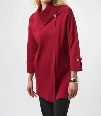 Joseph Ribkoff Sweater Knit Coat With Overlap Collar In Deep Cherry
