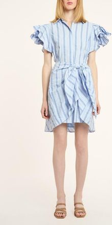 Cinq &agrave; Sept Charmine Stripe Tie Waist Mini Shirtdress in Blue Multi at Nordstrom, Size 12
