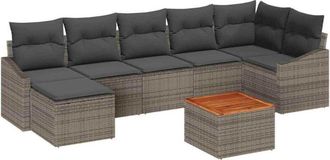 vidaXL Garden Sofa Set with Storage 8 pcs Grey Poly Rattan vidaXL